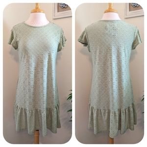 Olivia Rae New York Embroidered Sheer Tiered Shift Mini Dress Sage Green Large